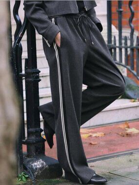 ZARA WIDE LEG STRIPE PANTS XS DARK GREY SIDE STRIPE